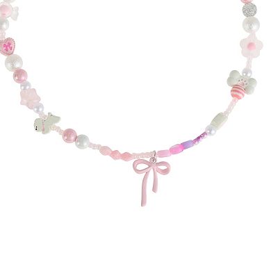 Fashion Beaded Necklace Pink Beige 1Pc