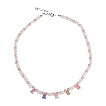 Flower Bud Beaded Necklace Pink 1 pc