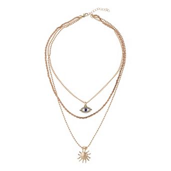 Layered Sun Pendant Necklace Gold Tone 1 pc