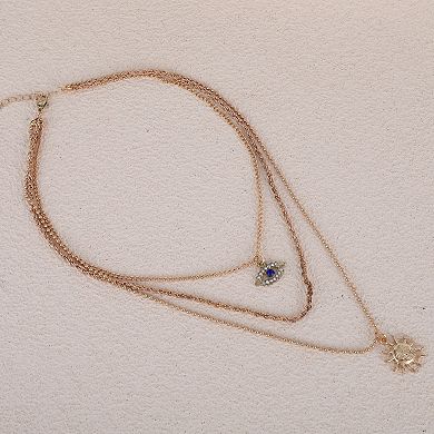 Layered Sun Pendant Necklace Gold Tone 1 Pc