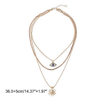 Layered Sun Pendant Necklace Gold Tone 1 Pc