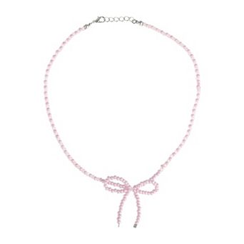 Bow Beaded Necklace Pink 1 pc