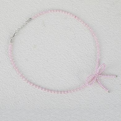 Bow Beaded Necklace Pink 1Pc
