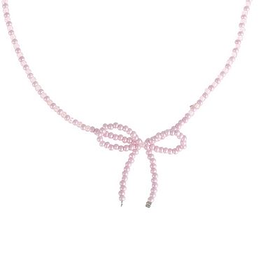Bow Beaded Necklace Pink 1Pc