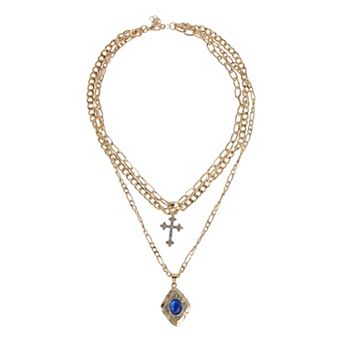 Elegant Layered Pendant Necklace Gold Tone 1 pc