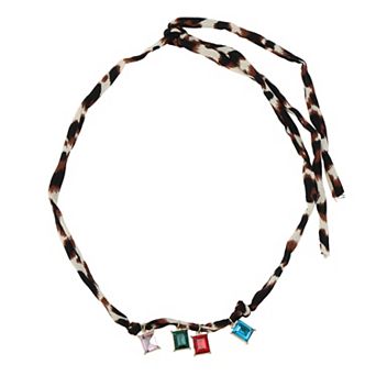 Faux Crystal Scarf Necklace with Charm Adjustable Tie Statement Choker for Women Brown 1 pc