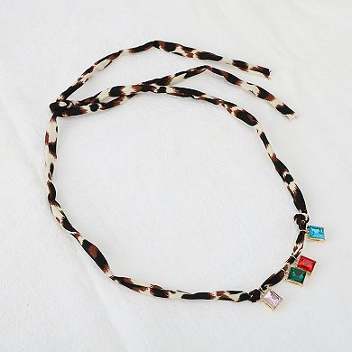 Faux Crystal Scarf Necklace with Charm Adjustable Tie Statement Choker for Women Brown 1 Pc
