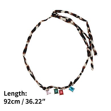 Faux Crystal Scarf Necklace with Charm Adjustable Tie Statement Choker for Women Brown 1 Pc
