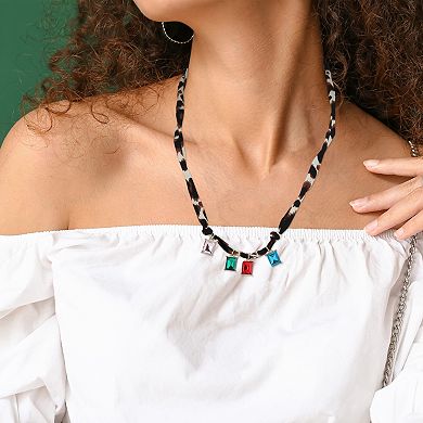 Faux Crystal Scarf Necklace with Charm Adjustable Tie Statement Choker for Women Brown 1 Pc