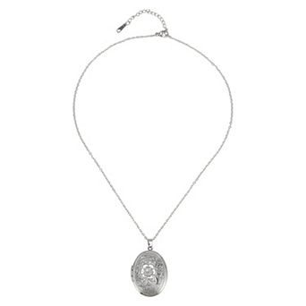 Oval Flower Pendant Necklace Silver Tone 1 pc