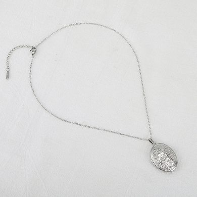Oval Flower Pendant Necklace Silver Tone 1Pc