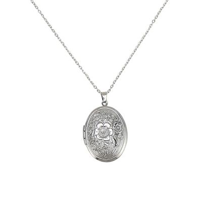 Oval Flower Pendant Necklace Silver Tone 1Pc