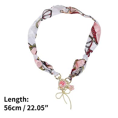 Bow Scarf Necklace with Charm Adjustable Tie Statement Choker for Women Pink White 1 Pc