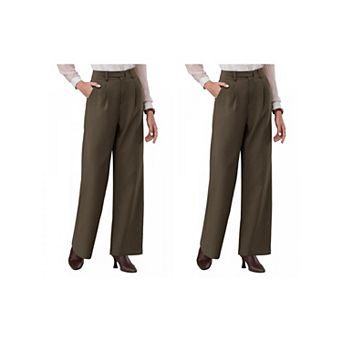 2 Packs Women's Long Pant Wide Leg Work Casual High Waisted Trousers