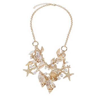 Starfish Conch Pendant Necklace Gold Tone 1 pc