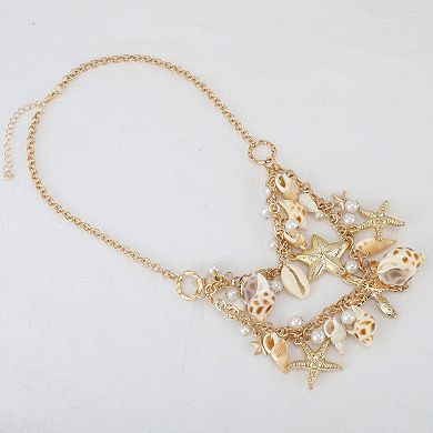 Starfish Conch Pendant Necklace Gold Tone 1Pc