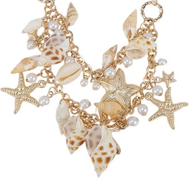 Starfish Conch Pendant Necklace Gold Tone 1Pc