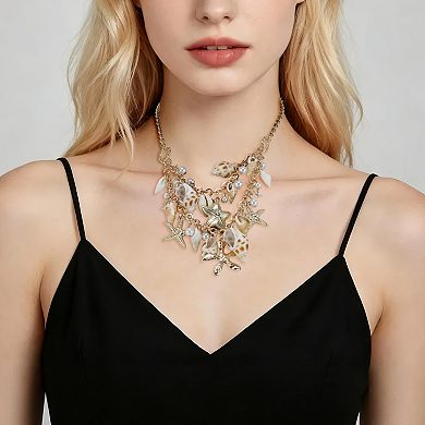 Starfish Conch Pendant Necklace Gold Tone 1Pc