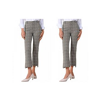 2 Packs Women's Plaid Suit Pants High Waist Side Slit Business Office Long Trousers