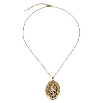 Oval Carving Pendant Necklace Gold Tone 1 pc