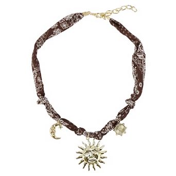 Sun and Moon Scarf Necklace with Charm Adjustable Tie for Women Dark Coffee Color 1 pc