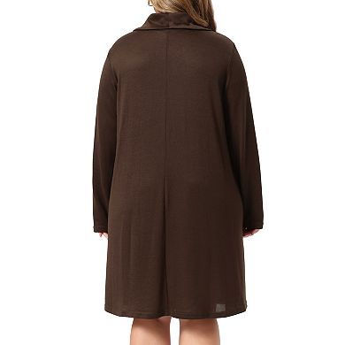 Women's Plus Size Cowl Neck Long Sleeve Knit Shift Dress with Side Pockets