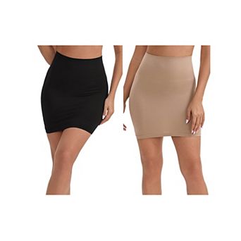 2 Packs Women's Half Slip with Leggings Hip-Lifting Tummy Control High-Waisted Above Knee Underskirt