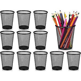 12-Pack Mesh Metal Pen Holders for Desk and Classroom Organization