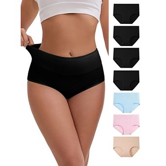 8 Packs Women's High-Waisted Hip Lifting Tummy Control Underwear Cotton Breathable Briefs