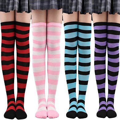 Women Over Knee High Socks Striped Thigh High Socks