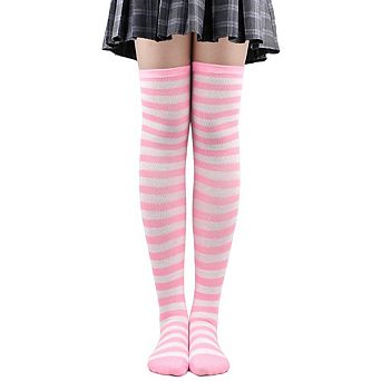 Women Over Knee High Socks Striped Thigh High Socks