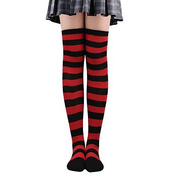 Women Over Knee High Socks Striped Thigh High Socks