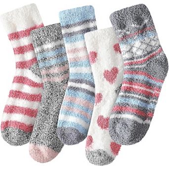5 Pairs Women's Fuzzy Slipper Socks Soft Warm Plush Fleece Cabin Sleep Socks