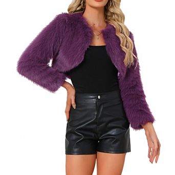 Women's Cropped Faux Fur Jacket Wedding Bolero Gown Fuzzy Formal Fur Evening Shrug Coat