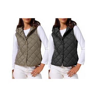2 Packs Women's Lightweight Vest Hooded Sleeveless Button Down Casual Puffer Vest