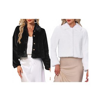 2 Packs Dressy Faux Fur Coat for Women's Cropped Snap Button Winter Wedding Fluffy Jackets