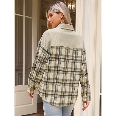 2 Packs Corduroy Jacket for Women's Flannel Shacket Plaid Button Down Shirts Casual Jackets