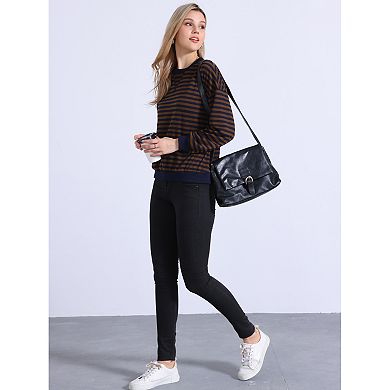 2 Packs Women's Striped Crewneck Sweatshirt Comfortable Long Sleeve Casual Pullover Top