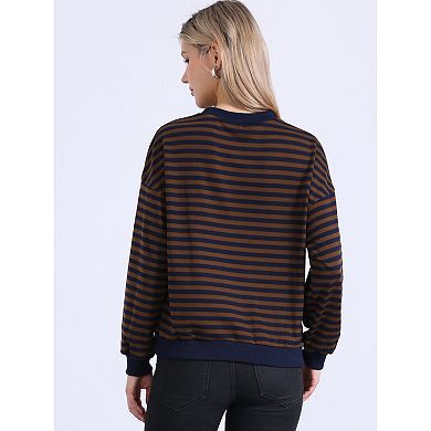 2 Packs Women's Striped Crewneck Sweatshirt Comfortable Long Sleeve Casual Pullover Top