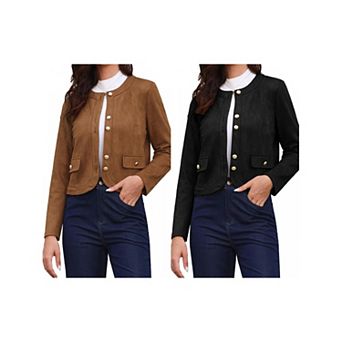 2 Packs Crew Neck Coat for Women Long Sleeves Button Down Vintage Jackets
