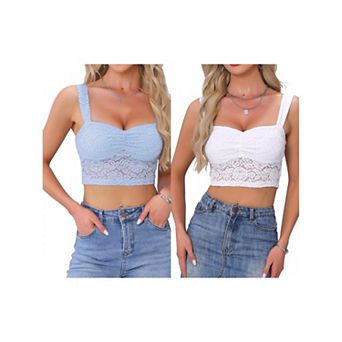 2 Packs Lace Crop Tops for Women Sleeveless Y2K Going Out Cropped Tank Top