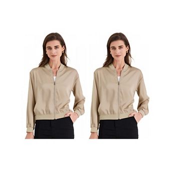 2 Packs Women's Jacket Zip Up Coat Long Sleeve Outerwear Casual Lightweight Top