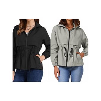 2 Packs Women's Zip Front Windbreaker with Hood Lightweight Outdoor Hiking Hooded Jacket