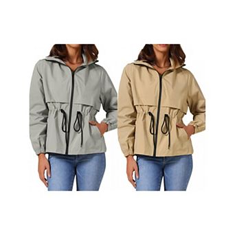 2 Packs Women's Zip Front Windbreaker with Hood Lightweight Outdoor Hiking Hooded Jacket