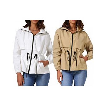 2 Packs Women's Zip Front Windbreaker with Hood Lightweight Outdoor Hiking Hooded Jacket
