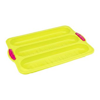 Baking Pan 3-Loaf, Speckled Ventilated Silicone Tray with Orange Side Handles
