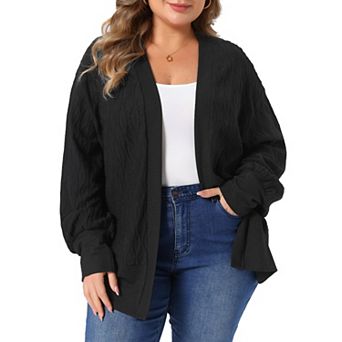 Women's Plus Size Long Sleeve Open Front Cardigans Knit Outerwear Sweaters