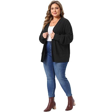 Women's Plus Size Long Sleeve Open Front Cardigans Knit Outerwear Sweaters