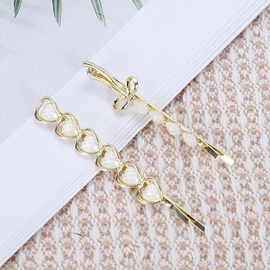 Heart Bobby Pin Gold Tone Beige 1 Pair