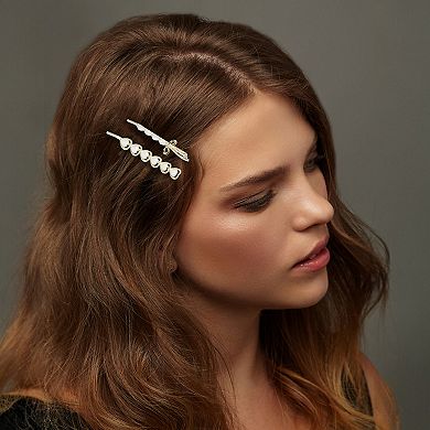 Heart Bobby Pin Gold Tone Beige 1 Pair